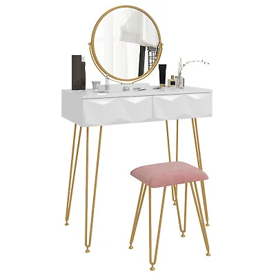 Dressing Table Makeup Desk W/ Mirror Drawer Stool Vanity Set Bedroom Living Room • £131.99