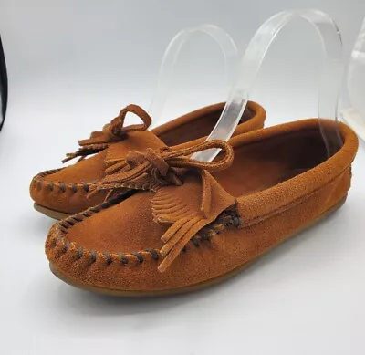 Minnetonka Moccasins Kilty Sz 6 Loafers Rubber Sole Brown Suede Shoes 402 EUC • $19.99