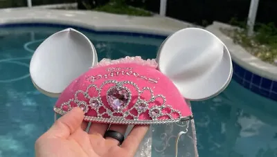 Disney Parks Girls Pink Bridal Veil  Crown Mickey Mouse Princess Ears Hat • $10.79