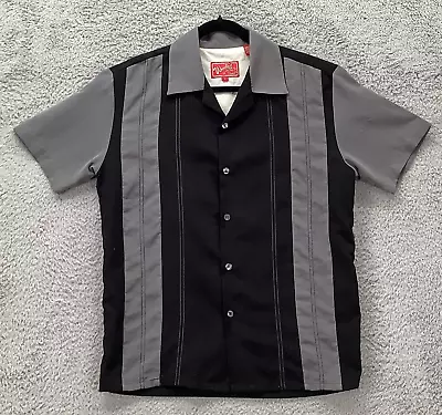 Woody's Retro Lounge Bowling Shirt Men S Gray Black Sort Sleeve Button Front • $17.99