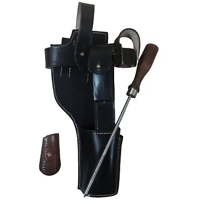 German C96 Broomhandle Leather Holster W/Cleaning Rod+Grips Red 9 W971 • $137.05