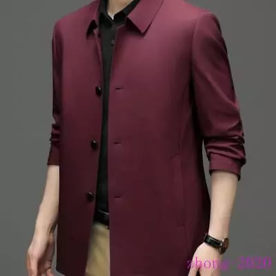 Mens Lapel Thin Single Breasted Coats Casual Business Dress Work Outdoor Jackets • $57.11