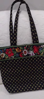 Vera Bradley Vibrant Black Floral Tote Bag Purse Inside Pocket Gently Used • $10.99