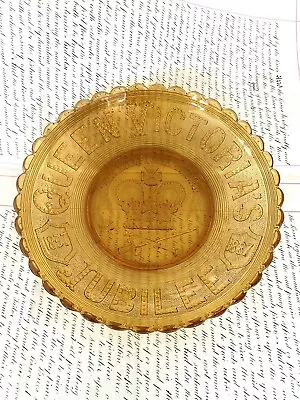 1837 To 1887 Queen Victoria Golden Jubilee Amber Glass Plate Bowl Dish 9” • $55