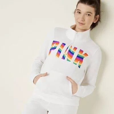 Victoria's Secret PINK With Pride Fleece Half Zip Pull Over Sweatshirt Large NWT • $35
