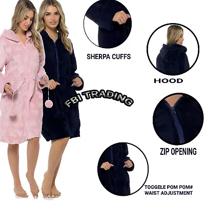 WOMENS LADIES DRESSING GOWN Hooded ZIP FASTENING FRONT OPENING  • £21.75