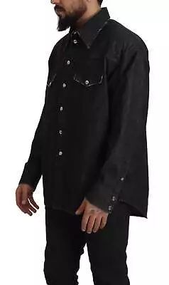 NWT! DOLCE & GABBANA Men's Gray Denim Stretch Snap Button Longsleeve Shirt Sz XL • $395