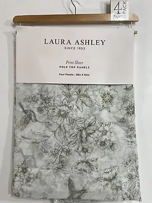 Laura Ashley 4 Printed Sheer Pole Top Window Panels  BARNETTE Bird Flowers 38x84 • $79.99