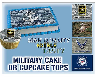 Military Edible Cake Topper Picture Sugar Navy Army Marine Corps Air Force Paper • $20