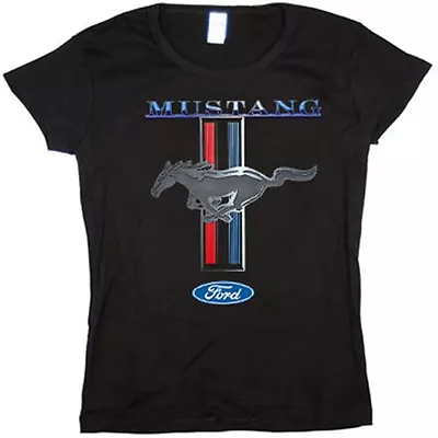 Ladies Size Ford Mustang Design T-shirt Tee Shirt Pony Tri Bar Red Blue Black  • $16.95