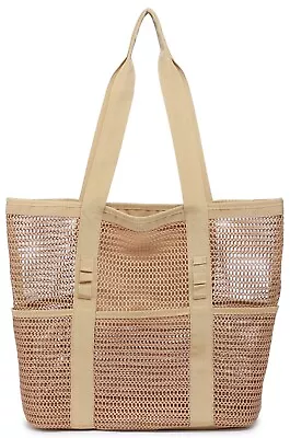 NNEE Extra Large Mesh Beach Tote Bag With Multi Pockets - Travel Shoulder Bag • $14.95