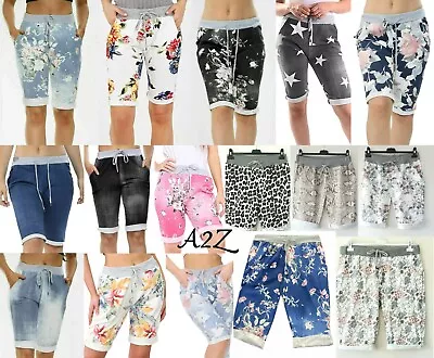 Ladies Women Italian Floral Star Printed Shorts Turn Up Summer Beach Shorts Pant • £9.99