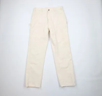 Vintage 90s Dickies Mens 34x34 Spell Out Wide Leg Dungaree Painter Pants Cream • $59.46
