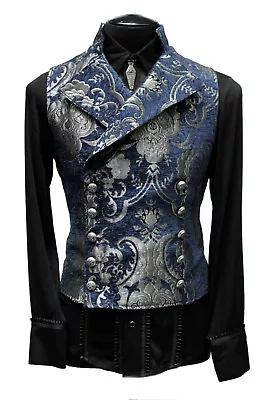 Shrine Gothic Cavalier Vest Jacket Victorian Blue Silver Tapestry Steampunk  • $134.99