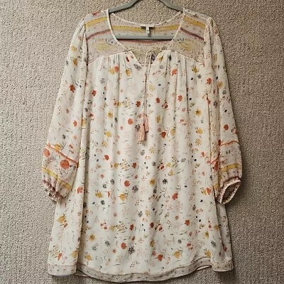 Joie Silk Dress Size SmalI Ivory Floral 100% Silk Short Shift Balloon Sleeve • $19.95