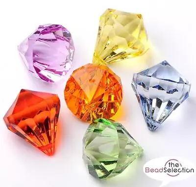 Large Mixed Faceted Acrylic Diamond Top Drilled Pendant Charm Beads 45mm ACR34 • £7.99