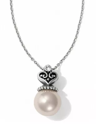 Brighton Alcazar Pearl Silver Crystal Pendant Short Necklace Jewelry New • $50