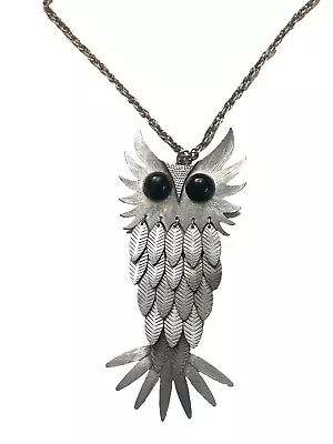 Retro Large Jointed Owl Metal Pendant Necklace • $5.95