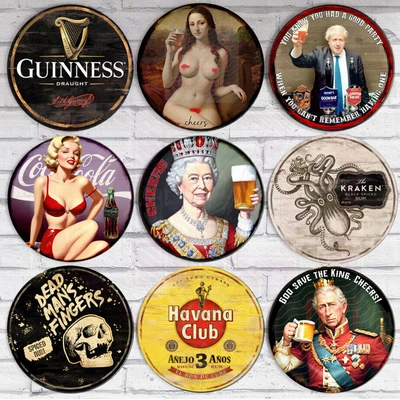 £7.99 • Buy Wooden Bar Plaques Signs Vintage Retro Pub Man Cave Wall Sign Wood Circle 190mmR