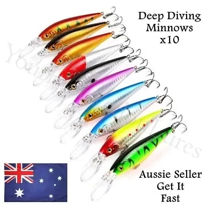 10 Deep Diving Minnow Fishing Lures Kingfish Mackerel Tuna Trevally Snook 11cm • $15.95