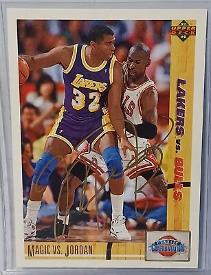 1991 Upper Deck Finals NBA MICHAEL JORDAN Magic Johnson Basketball  Signed COA • $329