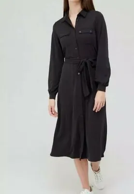£9.95 • Buy V By Very Long Sleeve Tie Waist Modal Shirt Midi Dress - Black - UK Size 6
