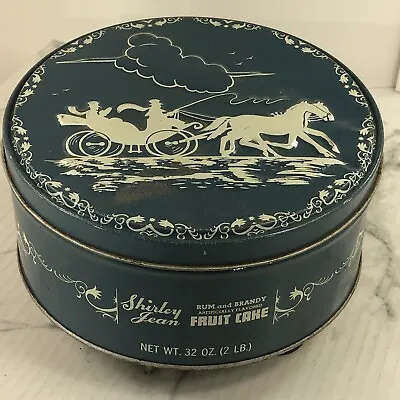 Shirley Jean Fruit Cake Tin Horse & Carriage Blue White Embossed Lid Baltimore • £9.63