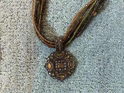 Woman's Magnetic Necklace Multi Layered Beads With Pendant Green & Brown • $12