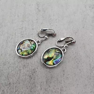 Lia Sophia Earrings Clip On Faux Abalone Shell Cream Double Sided Oval Bead 1.5  • $6.99