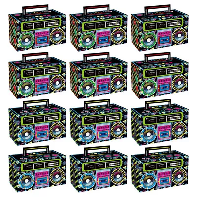  12 Pcs 80s Party Decorations Cassette Tape Table Theme Goodie Bags Radio Carton • £12.99