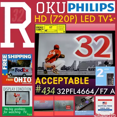 Philips 32  Class HD (720P) Smart Roku LED TV  /  32PFL4664/F7 A  With Remote • $83.21