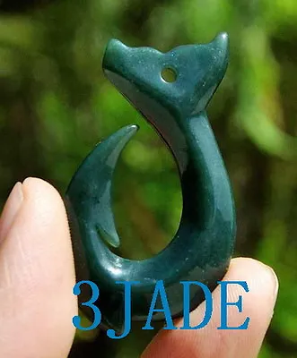 Natural Nephrite Jade Fish Hook Hei Matau Pendant New Zealand Maori Necklace  • $22.99