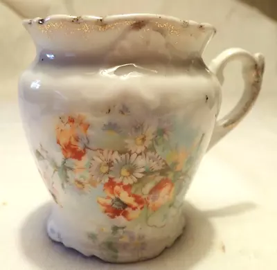 Antique Victorian Porcelain Floral Blue Peach Mustache Shaving Mug Cup • $5.99