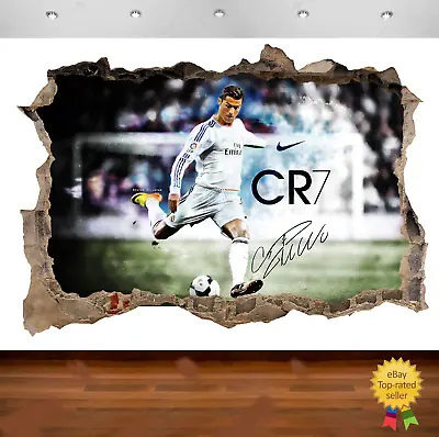 £13.99 • Buy Cristiano Ronaldo Real Madrid Football 3d Smashed Wall View Sticker Poster 693
