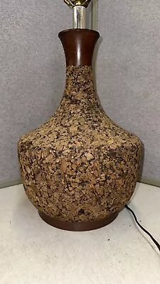 Incredible Mid Century Modern - Cork & Walnut - Vintage Lamp - Works • $199