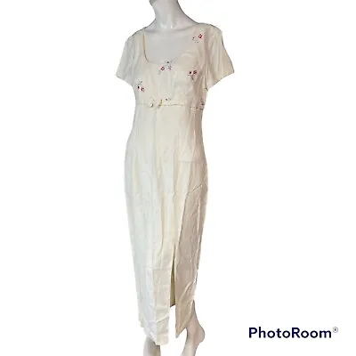 Vintage 90s Dress Size 7 8 Small Maxi Midi Embroidered Slit Y2k • $34.77