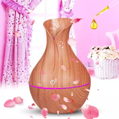 Essential Oil Diffuser Humidifier Aromatherapy White Oak Grain Vase Aroma LED • $8.95