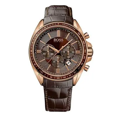 £108.59 • Buy Hugo Boss Hb1513093 Driver Brown Leather And Rose Gold Chronograph Watch + Bag