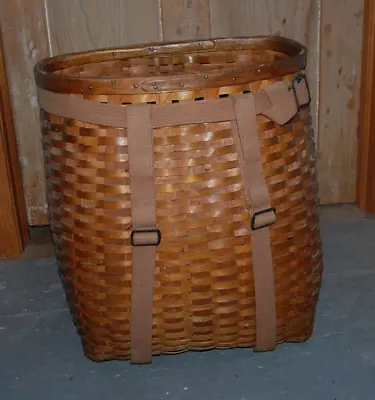 Vintage Adirondack Backpack Gathering Woven Trapper Basket • $59.99