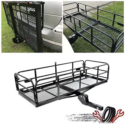 500LBS Folding Trailer Hitch Mount Cargo Basket Luggage Rack Carrier For SUV Car • $124.09