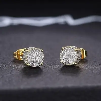 Exquisite Gold Paved Shiny Cubic Zirconia Stud Earring For Men & Women • $8.85