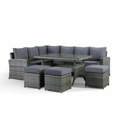 9 Seater Rattan Dining Table Garden Furniture Sofa Set Conservatory Outdoor Grey • £585.60