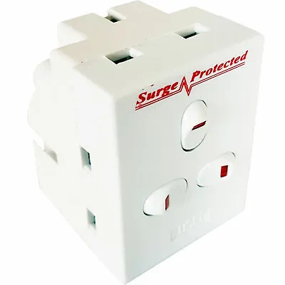 3 Way Mains Power Gang Extension Socket Adapter SURGE PROTECTED Multi Plug Block • £8.99