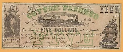 Obsolete Note - Mississippi - $5.00 Cotton Pledged - May 1st 1862 - Cr 18  • $175