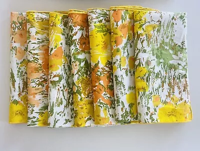 7 Vintage Cloth Cocktail Dinner Napkins  MOD Abstract Orange Yellow Floral NOS • $25