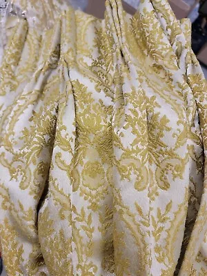 Pair Vintage Yellow-Gold DAMASK PINCH PLEAT Panels DRAPES/Curtains 74Lx39/78W • $95