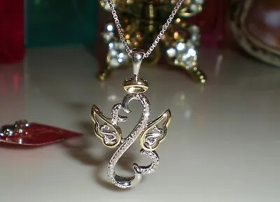 $297 • Buy Jane Seymour Open Hearts SS & 10K YG 1/20ct ANGEL Diamond Necklace  💎 ZALES
