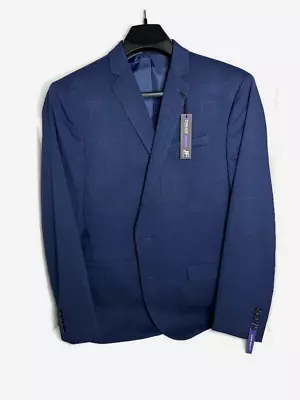 JF J Ferrar Stretch Super Slim Fit Bright Blue Plaid Men's Suit Sport Jacket 42R • $51.99