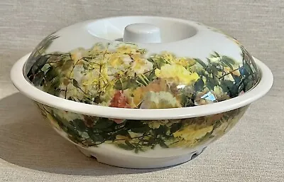 Floral Yellow Melamine Serving Bowl With Lid Large Temark Christmas Salad 10” • £16.50