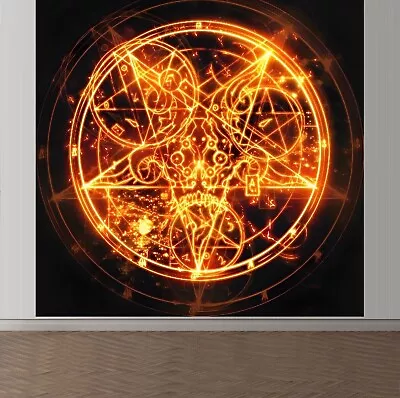 Wall Printed Fabric Inverted Pentagram Reversed Cross Goat Head Fire 666 Satan • $26